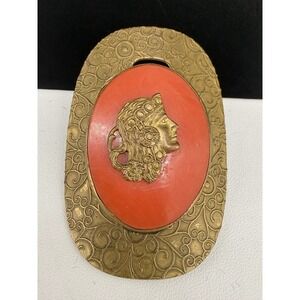 Vintage Cameo Brooch Gold Tone Man Orange Large